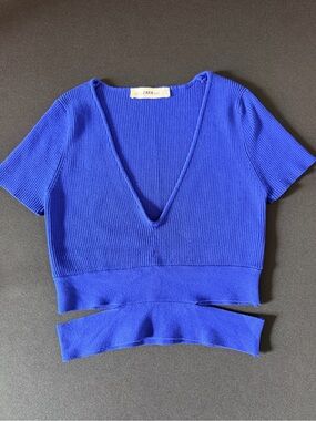Zara Royal Blue Ribbed V-Neck Crop Top